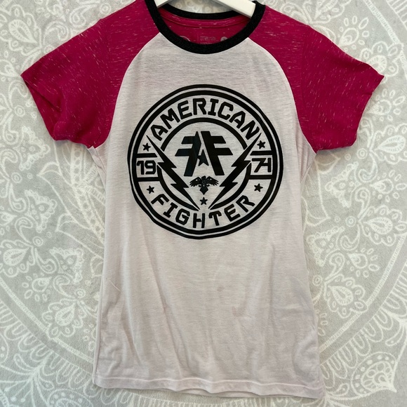 COPY - AMERICAN FIGHTER M MEDIUM T SHIRT BLACK WHITE HOT PINK 781 - Picture 2 of 15